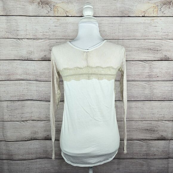 Free People We the Free Long Sleeve Burnout Baseball Tee Lace Top Small - Picture 4 of 9